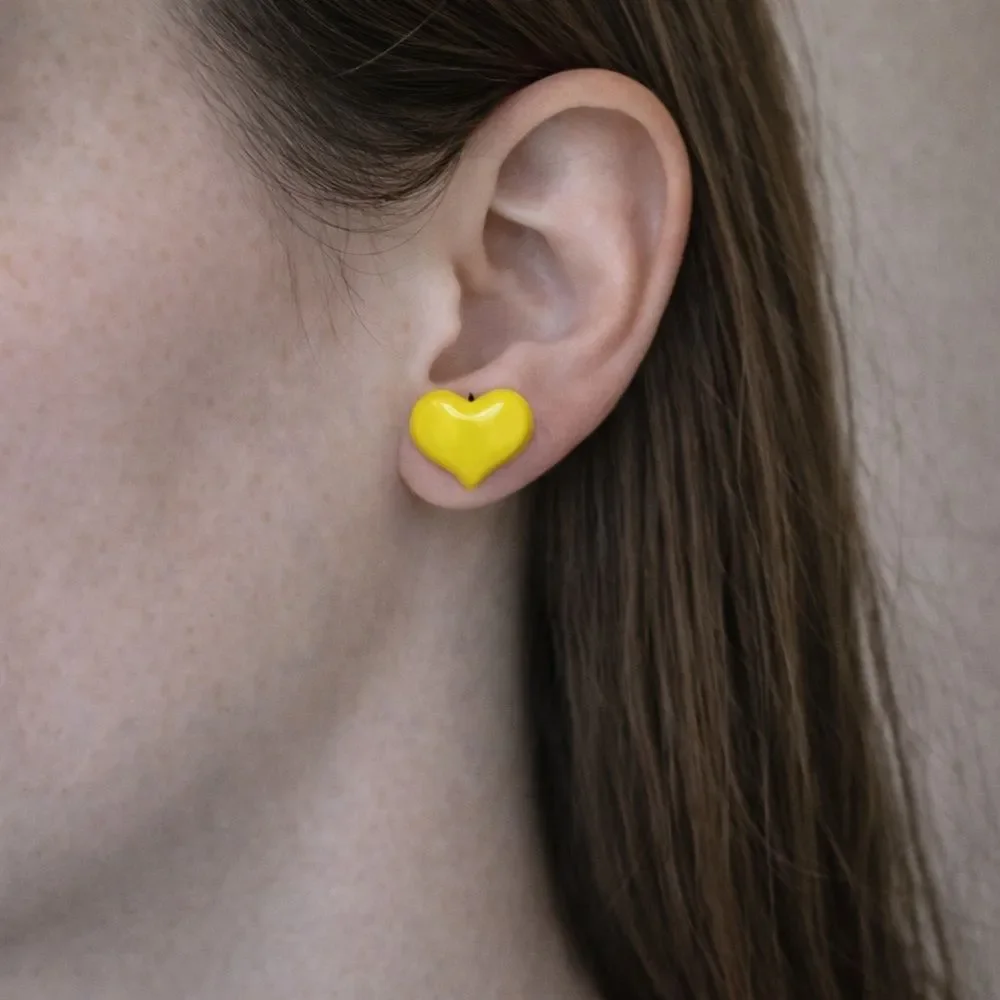 Yellow Heart Stud Earrings